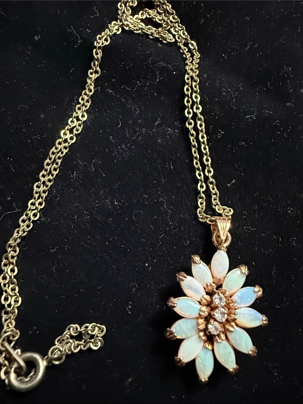 Gold-Tone Opal Flower Pendant Necklace - White/Blue Opal